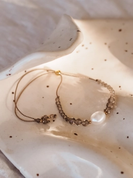 Bransoletka Sepia Pearls no2 perła i kwarc dymny